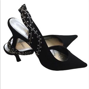 Vintage Black Fabric Slingback Heels 7.5